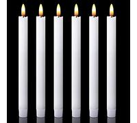 DRomance White Flameless Taper Candles Battery Operated with 6H Timer, Real Wax 3D Wick Flickering LED Taper Candles Dinner Wedding Holiday Decor(6 Pack, 0.78 x 9.64 Inches)