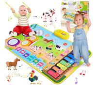 Dromlag 3 in 1 Music Mat Toys for 1-6 Year Olds, Piano & Drum Instrument, Animal Theme, Musical Piano Dance Mats for Kids, Early Educational Toddler Toys Birthday Gifts for Boy Girls, Green