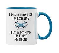 Drone Gift Funny Mug Coaster I Might Look Like I'm Listening But in My Head I'm Flying My Drone Gift Cup Construction Work (Blue)