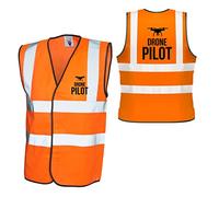 Drone Pilot Hi-Vis High-Viz Visibility Safety Vest Waistcoat Bar Club Left Chest And Back Print Adult Top(Orange, Medium)