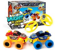 Drone Warrior Monster Truck Toys, Disc-Launching 2-Pack 5.2" Battle Trucks with Pull-Back Motors, Age 3, 4-7 and Above for Boys & Girls [Amazon Exclusive]