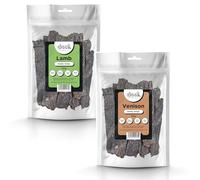 Drool Pet Products | 100% Pure Dried Fresh Meat | Twin pack Lamb, Venison Meaty Strips for Dogs 2 x 150g | Air-Dried Nibbles Dog Chews for Dogs & Puppies