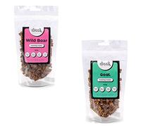 Drool Pet Products 100% Pure Dried Fresh Meat Wild Boar, Goat | Triple Pack Training Treats for Dogs | 3 x 150g Air-Dried Nibbles Dog Chews for Dogs & Puppies