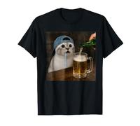 Drooling Cat Drinking Beer Funny Cat Meme T-Shirt
