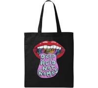 Drop Acid Not Bombs Hippie Styled Lips And Tongue Graphic Natural Ecological Cotton Tote Bag Black