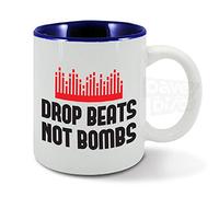 Drop beats not bombs, disc jockey, DJ, radio presenter, music producer, ceramic mug, cup