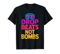 Drop Beats Not Bombs EDM Colours Boombox Design T-Shirt