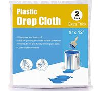 Plastic Drop Cloth for Painting and Surface Protection, Heavy Duty Plastic Tarp Plastic Sheeting for Furniture, Wall Painting, Patio, 2 Pack, 4 Mil Extra Thick, 9-Feet by 12-Feet