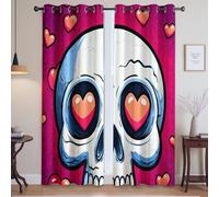 Drop Curtain Machine Washable In Cold Water Cartoon Skull Heart Blackout Thermal Insulated Curtains for Girls and Boys Bedrooms, Colorful, W 66" x L 79", 2 Panels