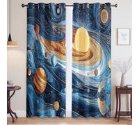 Drop Curtain Machine Washable In Cold Water Fantasy Science Solar System Planet Blackout Thermal Insulated Curtains for Girls and Boys Bedrooms, Color, W 66" x L 79", 2 Panels