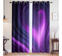 Drop Curtain Machine Washable In Cold Water Futuristic Fantasy Swirl Heart Blackout Thermal Insulated Curtains for Girls and Boys Bedrooms, Purple, W 66" x L 79", 2 Panels