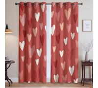 Drop Curtain Machine Washable In Cold Water Simple Romantic Heart Pattern Blackout Thermal Insulated Curtains for Girls and Boys Bedrooms, Red, W 66" x L 79", 2 Panels