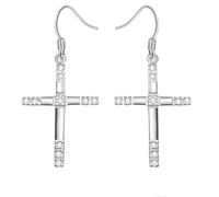 Drop Dangle Earrings, Silver Earring Dangle Cubic Zirconia Cross with Cz 40X17mm for Women Valentines Day Jewelry Popular