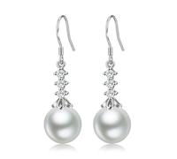 Drop Dangle Earrings, Stud Earrings for Women White Cubic Zirconia Three Stones and Imitation Pearls 45X12mm for Wife Mother'S Day Jewelry Popular
