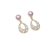 Drop Earrings For Women,925 Silver Natural Dangle Earrings Wife Mother Birthday White Black(Purple pearl earring)