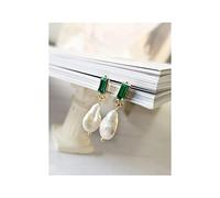 Drop Earrings for Women Geometric Genuine Freshwater Pearl Earrings Green Crystal Drop Earrings high-end Earrings
