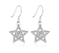 Drop Earrings for Women Trendy, Silver Drop Earrings Dangle Star with Cubic Zirconia 33X12mm for Wife Mother'S Day Jewelry Modern