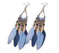 Drop Earrings Women Boho Long Feather Tassel Earrings Jewelry Beads Dangle Hangers