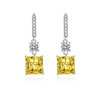 Drop Earrings, Yellow Stud Earrings Dangle Simple Four Claw Square Zircon 32.4X10mm for Women Mother'S Day Jewelry Popular