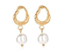 Drop Hoop Earrings For Women, Hypoallergenic Metal Teardrop Pearl Drop Earrings Gold Round Dangle For Faux Pearl Earring Wedding Jewellery Gifts For Girls