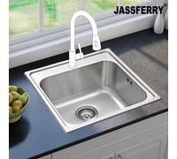 JASSFERRY Drop-in Kitchen Sink Stainless Steel Single Square Bowl for Campervan RV with Pre-drilled Tap Hole 500 x 500 MM