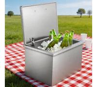 Drop-in Ice Chest, 51 x 46 x 33 cm Stainless Steel Ice Cooler with 24H 4-Layer Insulation, Drain Plug, Silicone Sealing Ring, Commercial Ice Bin with 304 Stainless Steel Liner for Bar, Kitchen