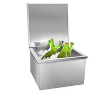 Drop in Ice Chest, 60 Quarts Capacity Ice Cooler, Commercial Stainless Steel Ice Bin with Hinged Cover, Outdoor Kitchen Ice Bar for Cold Wine Beer, 20'' x 20'' x 13''