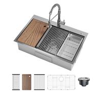 Drop-in Kitchen Basin Workstation Set Single Bowl Top Mount