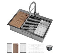 Drop-in Kitchen Basin Workstation Single Bowl Top Mount Stainless Steel