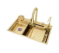 Drop in Kitchen Black Nano Waterfall with Glass Cup Washer Work Station Farmhouse Steel Single Bowl Bar Utility Pull Out Faucet Combo for Commercial and Home Improvement Color