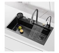 Drop in Kitchen Sink, Undermount Kitchen Sink, Stainless Steel Waterfall Sink Waterfall Kitchen Sink Black Single Bowl Kitchen Sink, Bar Sink with Cup Washer Sinks(750X450Mm)