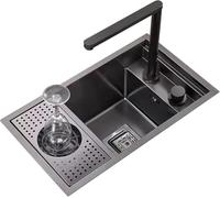 Drop in Top Mount Bar Kitchen Sink, Overmount Handmade Single Bowl Stainless Steel Sink with Strainer & Drain (60 * 40 * 23cm C)