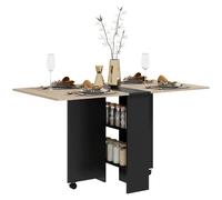 Drop Leaf Dining Table Folding Kitchen Table with Storage Shelves Wheels Trolley