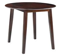 Drop-Leaf Dining Table Round Brown 90cm MDF Top Rubberwood Legs 75cm H Foldable