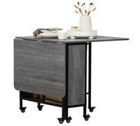 HOMCOM Mobile Drop Leaf Dining Table on Wheels with Storage Shelf Grey