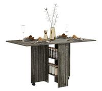 HOMCOM Mobile Drop Leaf Dining Table Folding Desk w/ 2 Wheels Dark Grey