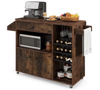 Drop Leaf Kitchen Island Cart Mobile Buffet Serving Cart-Coffee