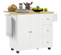 Homcom Drop-leaf Kitchen Island on Wheels, White