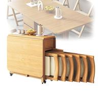 Drop Leaf Table Chairs Set Of 6, Folding Dining Table Set, Space Saver Butterfly Table, Extendable Dining Table for Dining Halls, Balconies, Narrow Spaces, Fruit Wood Color