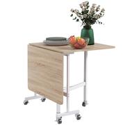 HOMCOM Drop Leaf Table w/ Wheels Folding Dining Table For Small Spaces, Nature, Brown