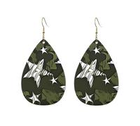 Drop Leather Earrings Stars On Army Green | Water drop leather earrings Lightweight Leather Earring Ornament For Daily Wear Anniversary