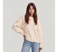 Drop Needle Loose Knit Pullover - White - Women L