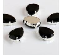 Drop Shape Glass Rhinestones with Claw Sew On Teardrop Crystal Stone Strass Diamond Metal Base Buckle Wedding Decoration(Black,10x14mm 50pcs)