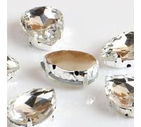 Drop Shape Glass Rhinestones with Claw Sew On Teardrop Crystal Stone Strass Diamond Metal Base Buckle Wedding Decoration(White,13x18mm 50pcs)