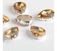 Drop Shape Glass Rhinestones with Claw Sew On Teardrop Crystal Stone Strass Diamond Metal Base Buckle Wedding Decoration(Gold,13x18mm 50pcs)