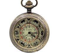 Drop Shipping Fashion 12 Animal Black Analog Chinese Display Vintage Mens Pocket Watch 6 Hollow Hole Watch for Gift with Box Pocket Watch Gift