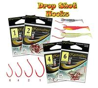Drop Shot Wide Gap Red Fishing Hooks Split Shot Strong Sharp Perch Chub Pike Fishing Soft Bait Lure Hooks (S07-1x10pcs Size 6 DropShot Red Aji Hook Kamatsu)