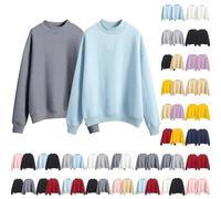 Drop Shoulder Jumper Longline Sweatshirt Women 2 Piece Fleece Lined Mock Neck Long Sleeve Jumpers Casual Plain Lihgtweight Pullover Tops Ladies Loose Autumn Sweatshirt without Hood Dark Gray+Blue M