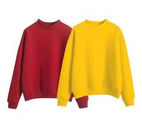 Drop Shoulder Jumper Longline Sweatshirt Women 2 Piece Fleece Lined Mock Neck Long Sleeve Jumpers Casual Plain Lihgtweight Pullover Tops Ladies Loose Autumn Sweatshirt without Hood Red+Yellow L
