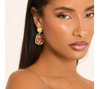 Drop Stud Earring In Gold And Brown Resin, Women's Size UK One Size